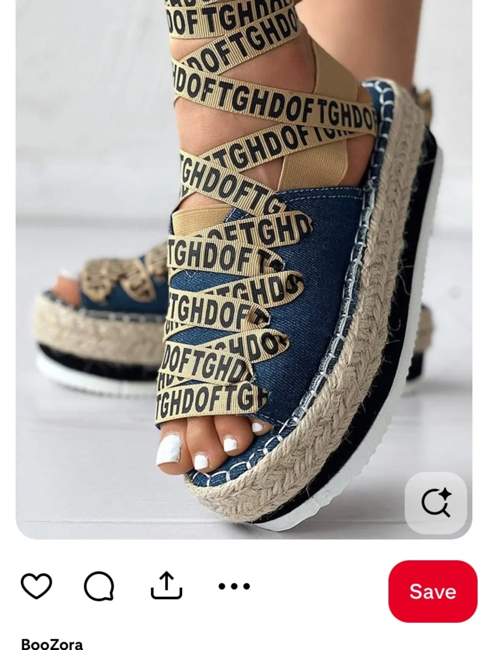 Boho Espadrille Platform Sandals with Logo Wrap Straps - Denim